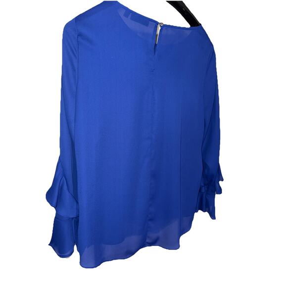 Apt. 9 Women’s Blue Ruffle Sleeve Blouse Size Large Flowy Chiffon Top - Picture 4 of 8